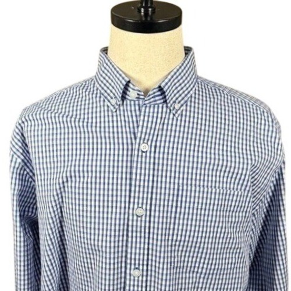 Cutter & Buck Men XL Navy Gingham Long Sleeve Stretch Button Down Shirt MCW00143